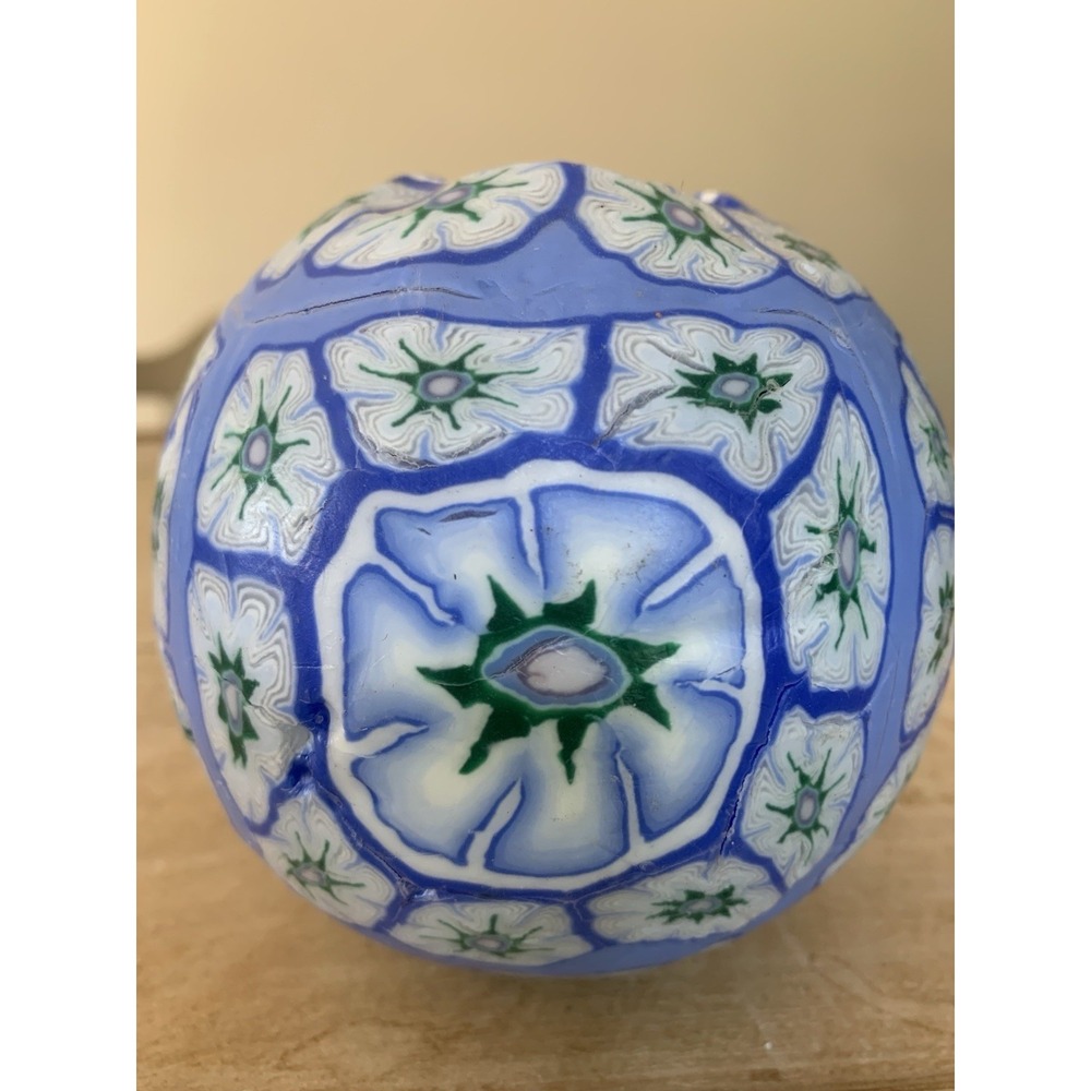 Millefiori Blue Floral Decorative Wax Ball Candle Single Wick Glow Vintage New - Picture 2 of 11